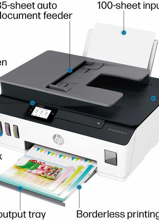 HP Smart Tank Plus 651 Wireless All-in-One Printer, Ink Tank Printer-for-Home Use, 2 Years of Ink Included Auto Document Feeder, Mobile Print, Scan, Copy, Fax, an EcoTank Alternative (7XV38A)