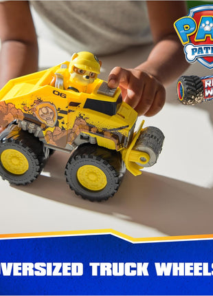Paw Patrol Rescue Wheels Rubble's Transforming Bulldozer & Action Figure | Oversized Monster Truck Wheels, Spring-Loaded Plow Roller, Rubble Action Figure, Kids Toys for Boys & Girls Ages 3+