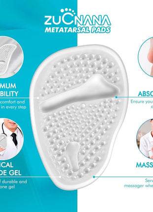 ZUCNANA Ball of Foot Cushions (2 Pairs Gel Shoe Inserts), Heel Inserts for Women, Non Slip Heel Pads, Heel Cushions for Women Foot Pain Relief and Comfort, One Size Fits Any (Clear)