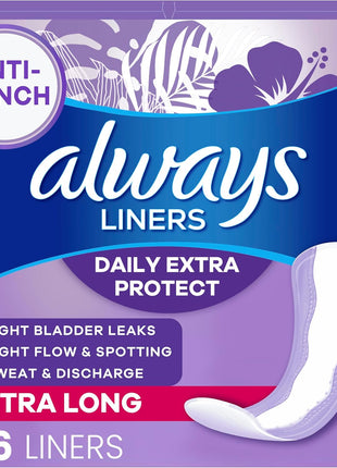 Always Daily Extra Protect Liners, Extra Long Length, Unscented Panty Liners, 116 Count