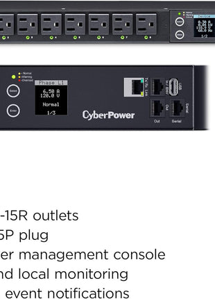 CyberPower PDU41001 Switched PDU, 100-120V/15A (Derated to 12A), 8 Outlets, 1U Rackmount | Outlets, 1U Rac