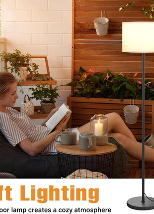 Modern Floor Lamp Simple Design with White Shade, Foot Pedal Switch, 60" Small Tall Lamps for Living Room Bedroom Office Dining Room Kitchen, Black Pole Lamp(Without Bulb)