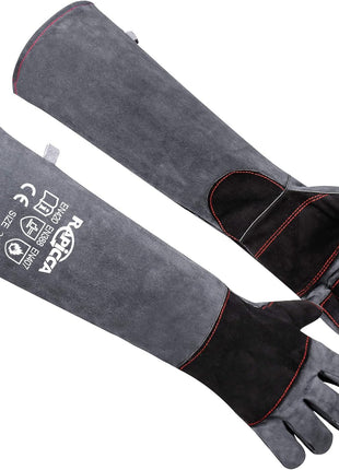 RAPICCA Animal Handling Gloves Bite Proof Double Leather Reinforced Padding Dog,Cat Scratch,Bird Handling Falconry Gloves Grabbing Reptile Squirrel Snake Bite 16in Grey-Black