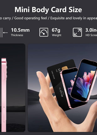 soyes Mini Phone World's Smallest 3.0" HD Touch Screen Mini Smartphone Unlocked Android Compact Mobile Phone for Kids & Students Cell Phone wih Quad-Core Dual SIM Face ID 2GB+16GB Pink