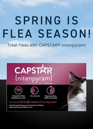 Capstar (nitenpyram) Cat Flea Treatment, Fast-Acting Oral Flea Treatment for Cats 2-25 lbs, Vet-Recommended Medication Tablets Start Killing in 30 Minutes, 6 Doses