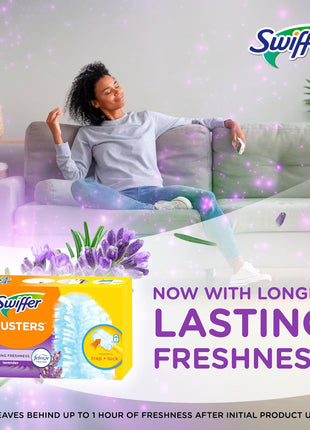 Swiffer Dusters Refill for Cleaning, Feather & Microfiber Duster Disposable Alternative, for Dusting Furniture, Blinds, Ceiling Fans, Walls, Helps Remove Allergens, Lavender, 18ct