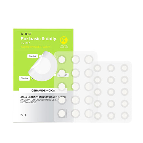 ANUA Ultra-Thin Spot Cover Patch, Invisible Hydrocolloid Pimple Patches for Face, 0.25mm Thin, Day & Night Wear Under Makeup, Non-Comedogenic, Korean Skincare, 75 Counts