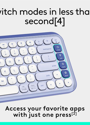 Logitech POP ICON Keys Wireless Bluetooth Keyboard - Lilac and Off-White | Comfortable typing, programmable keys, easy-switch between up to 3 devices, for laptop, tablet, PC