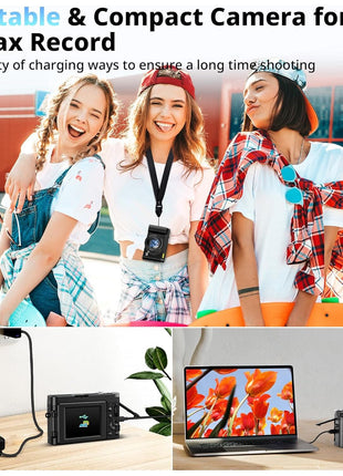 4K Digital Camera for Photography and Video, Autofocus 48MP Vlogging Camera for YouTube with 3'' 180°Flip Screen 16X Zoom Compact Travel Cameras with SD Card, 2 Batteries, Anti-Shake, Flash (Black)