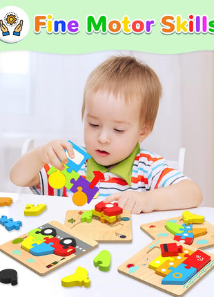 Wooden Toddler Puzzles Gifts Montessori Toys for 1 2 3 Years Old Boys Girls | 6 Vehicle Shape Puzzles, Boy Birthday Gift, Montessori Toys Educational Blocks for Toddlers 1-3, 2-4, Baby Learning Toys