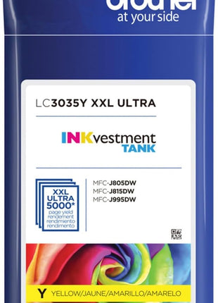Brother Genuine LC3035Y, Single Pack Ultra High-Yield Yellow INKvestment Tank Ink Cartridge, Page Yield Up to 5,000 Pages, LC3035, Amazon Dash Replenishment Cartridge