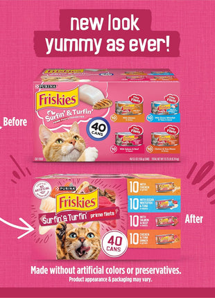 Purina Friskies Gravy Wet Cat Food Variety Pack, Surfin芒聙聶 and Turfin芒聙聶 Prime Filets Favorites - (Pack of 40) 5.5 oz. Cans
