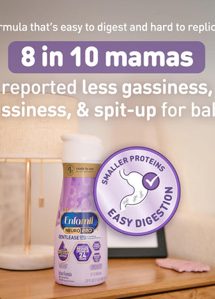 Enfamil NeuroPro Gentlease ready-to-feed baby formula, smaller proteins for easy digestion, brain-supporting DHA, prebiotic, HuMO6 blend, eases fussiness, gas, spit-up in 24hrs, 32 fl oz, 6 pack*