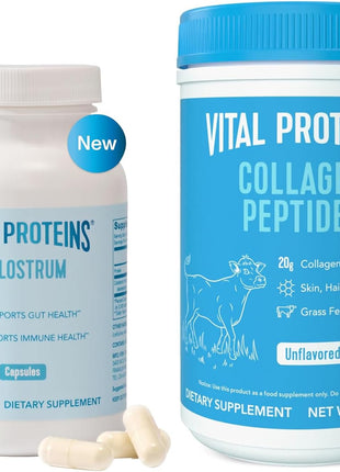 Vital Proteins Collagen Peptides Powder 9.33OZ and Bovine Colostrum Supplement 90 Capsules