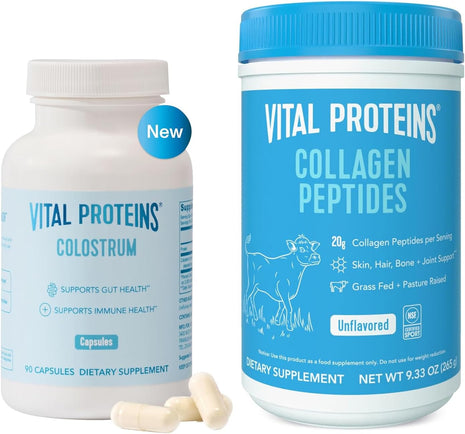 Vital Proteins Collagen Peptides Powder 9.33OZ and Bovine Colostrum Supplement 90 Capsules