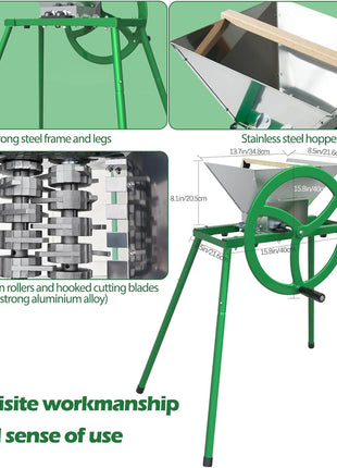 7L Stainless Steel Manual Fruit Crusher with Flywheel & Stand – Hand-Crank Apple & Pear Grinder for Cider & Juice Making