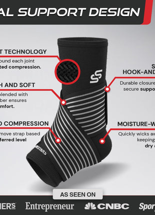 Sleeve Stars Ankle Brace for Women & Men, Ankle Wrap for Sprain, Compression Sleeve for Plantar Fasciitis Relief, Easy Customizable Support: w/ Removable Strap (Single/M:10"-12"/Black)