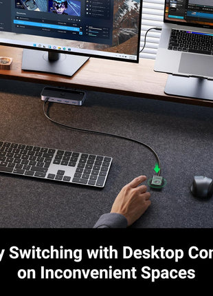UGREEN USB 3.0 Switch 2 Computers Sharing USB C & A Devices, 4 Port USB Switcher Sharing Keyboard and Mouse, Printer/Scanner USB Switch Hub for Two Computers with 2 USB3.0 Cables and Controller