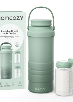 Momcozy 22oz Portable Breastmilk Cooler for 24H Outdoor, Newborn Essentials | 24 Hours & 360° Surrounded Cooling, 2 Extra Baby Bottles for Better Storage, Life Saver for Working Mom, Hassle-Free Cleaning