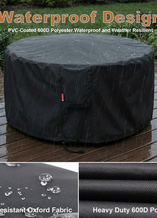 SheeChung Round Gas Fire Pit/Table Cover-Heavy Duty 600D Polyester with PVC Coating Material,100% Weather Resistant and Waterproof,Fits 30 inch,33 inch,34 inch,35 inch,36 inch Fire Pit/Bowl Cover,Black,36 inchDia X 24 inchH
