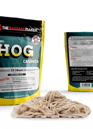 The Sausage Maker® Natural Hog Sausage Casings 32-38mm, Edible Casing For Sausage Making, Stuff Over 25 Lbs Meat, Breakfast, Italian, Polish, Bratwurst, Hot Dog, Pork Links, 1.2-1.5 inch Dia, Home Pack-1