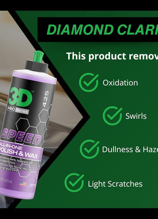 3D Speed All-In-One Polish & Wax – Scratch & Swirl Remover, Clear Coat Safe Paint Sealant – High Gloss Finish, Easy Application – 16oz – Made in USA
