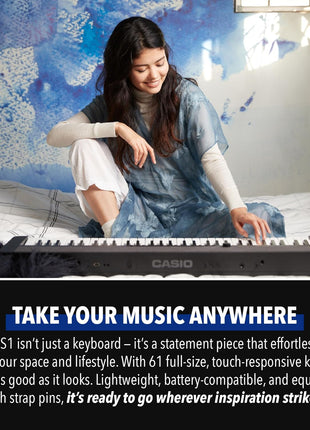 Casio Casiotone CT S1 ? 61 Key Touch Sensitive Retro Keyboard | Sleek, Portable Design for Beginners to Pros | Stereo Grand Piano  60 Aix Tones | USB MIDI Connectivity | Black
