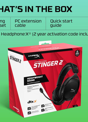 HyperX Cloud Stinger 2 – Gaming Headset, DTS Headphone:X Spatial Audio, Lightweight Over-Ear Headset with mic, Swivel-to-Mute Function, 50mm Drivers, PC Compatible, Black