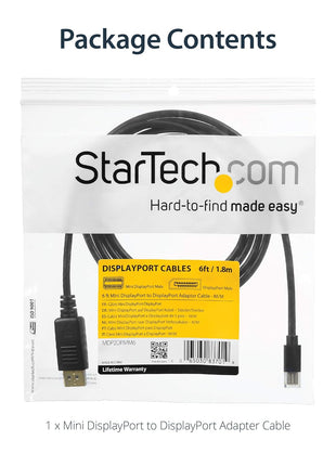 StarTech.com 3ft (1m) Mini DisplayPort to DisplayPort 1.2 Cable - 4K x 2K UHD Mini DisplayPort to DisplayPort Adapter Cable - Mini DP to DP Cable for Monitor - mDP to DP Converter Cord (MDP2DPMM3)