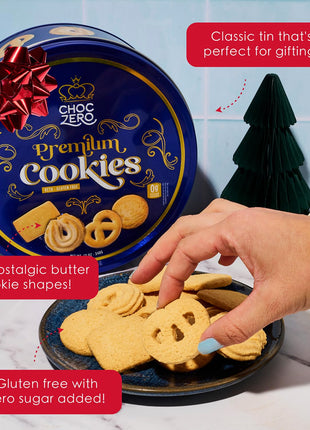 ChocZero Keto Butter Cookies - Sugar Free Danish Shortbread Gift - Gluten Free, Low Carb (1 tin, 12 oz)