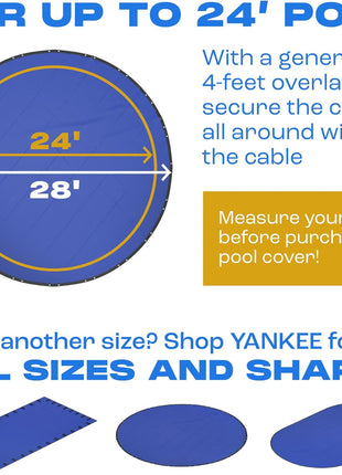 Winter Pool Cover 24 ft Round for Above Ground | Extra Thick & Durable Above-Ground Pool Cover | Sapphire Series of Premium Cold- and UV-Resistant Pool Cover | by Yankee Pool Pillow