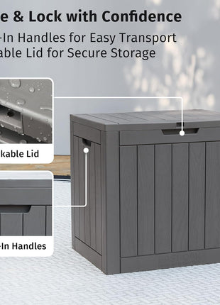 EAST OAK 120 Gallon Outdoor Storage Box | Large Resin Deck Box with Reinforced Stainless Steel Support | Waterproof & UV-Resistant Patio Storage Box for Cushions, Garden Tools & Accessories, Grey
