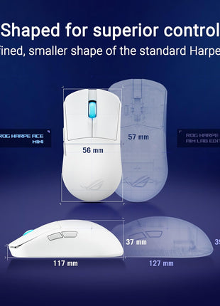 ASUS ROG Harpe Ace Mini Wireless Gaming Mouse Small Compact Design, 49g Lightweight, 36K DPI AimPoint Sensor, Esports & FPS Gaming, Pro-Approved, White