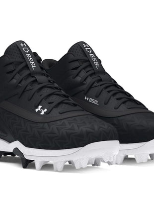 Under Armour Boys' Leadoff Mid RM JR 3.0 Baseball Cleats, (001) Black/Black/White, 1, US