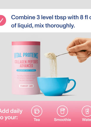 Vital Proteins Collagen Peptides Advanced, Strawberry Lemon, 10.5oz | Hyaluronic Acid & Vitamin C, Supports Hair Skin & Nails, Collagen Peptides, Strawberry Lemon Flavor, 13 Servings