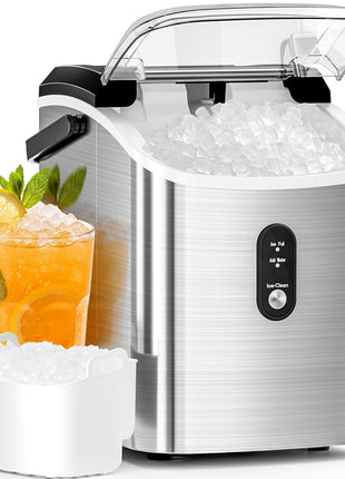 Antarctic Star Nugget Ice Maker Countertop with Soft Chewable Ice, Portable Sonic Ice Maker with Basket and Scoop, Removable Top Cover, Auto-Cleaning for Home/Party/RV/Camping (Stainless Steel Silver)