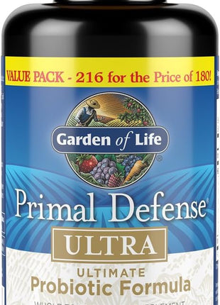 Garden of Life Primal Defense Ultra, 15 Billion CFU Plus HSOs, 216 Capsules | For Digestive Health and Gut Health Balance, 15 Billion CFU and 13 Strains Plus HSOs, Vegetarian and Gluten Free