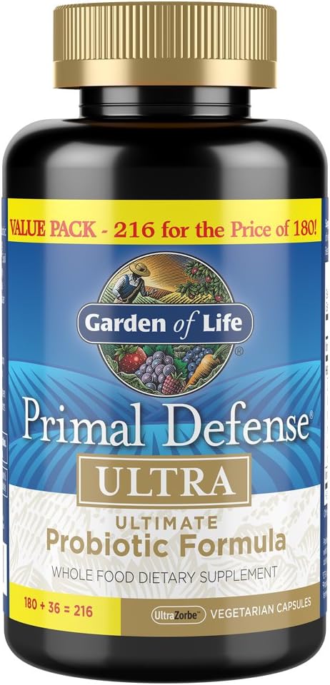 Garden of Life Primal Defense Ultra, 15 Billion CFU Plus HSOs, 216 Capsules | For Digestive Health and Gut Health Balance, 15 Billion CFU and 13 Strains Plus HSOs, Vegetarian and Gluten Free