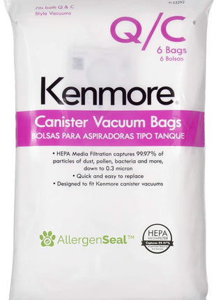 Kenmore 53292 Type Q HEPA Replacement Dust Bags, 6 Count