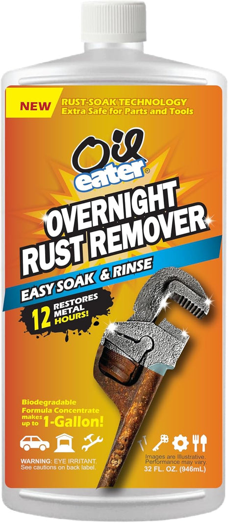 Oil Eater Overnight Rust Remover - Safe & Easy Soak for Tools, Auto Parts, Antiques, 32oz Concentrate - Makes 1-Gallon
