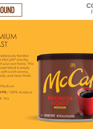 McCafe Premium Roast, Medium Roast Ground Coffee, 30 oz Canister