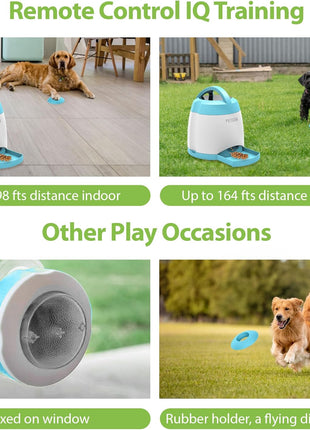 PETGEEK Dog Treat Dispenser Toy, USB-Charged Interactive Toy for IQ Play | Remote Push Button Control, 400ml Capacity Upgraded 3000mAh, Relieves Boredom, Blue Slow Feeder for Indoor& Outdoor Play