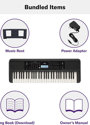 Yamaha 61 Touch Sensitive Keys Portable Keyboard for Beginners with Music Rest, Power Adapter PSR-E383