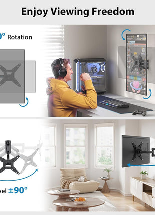 Pipishell Full Motion TV Wall Mount for Echo Show 21/15 and 13-43 Inch Flat Curved Screen TVs & Monitors, Max VESA 200x200mm up to 44lbs, TV Mount Wall Bracket with Rotation Swivel Tilt Extension