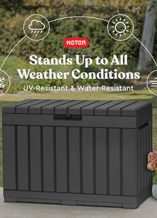 Keter Kentwood 50 Gallon Resin Deck Box-Organization and Storage for Patio Cushions, Throw Pillows and Garden Tools, Dark Grey