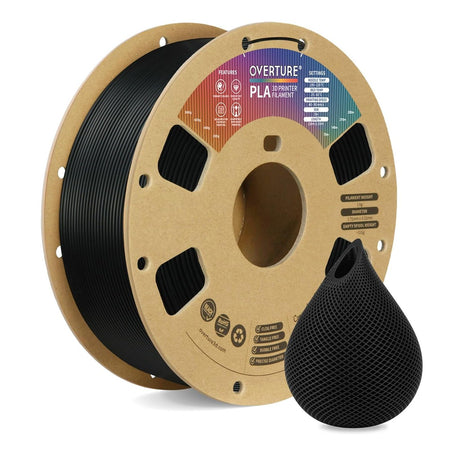 OVERTURE PLA Filament 1.75mm, Neatly Wound 3D Printer Filament 1kg Spool (2.2lbs), Dimensional Accuracy  0.02 mm, Fit Most FDM 3D Printers (Black 1-Pack)
