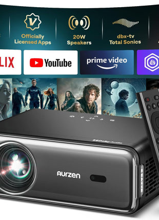 Aurzen EAZZE D1 Pro Smart Projector with WiFi and Bluetooth, NetfIix Official, 20W Speakers, DoIby Audio & dbx-tv Total Sonics, Auto Focus & Keystone, Native 1080P Portable Outdoor Movie Projector