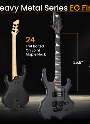 Pyle Heavy Metal EG Fire Electric Guitar Axe w/ Amplifier Kit, Full Size Instrument w/ Practice Amp & Accessories, Metal Axe, Black