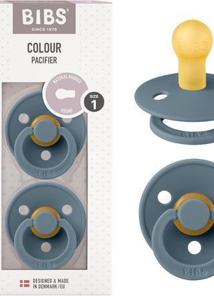 BIBS Pacifiers Colour Collection | Natural Rubber Baby Pacifier | Set of 2 BPA-Free Soothers | Made in Denmark | 0+ Months (Pack of 2) | Dusty Blue/Steel Blue