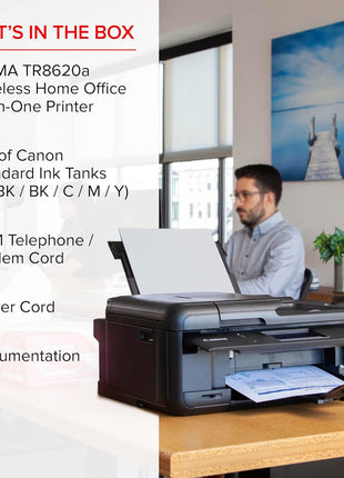 Canon PIXMA TR8620a - All-in-One Printer Home Office|Copier|Scanner|Fax|Auto Document Feeder | Photo, Document | Airprint (R), Android, Black, Works with Alexa